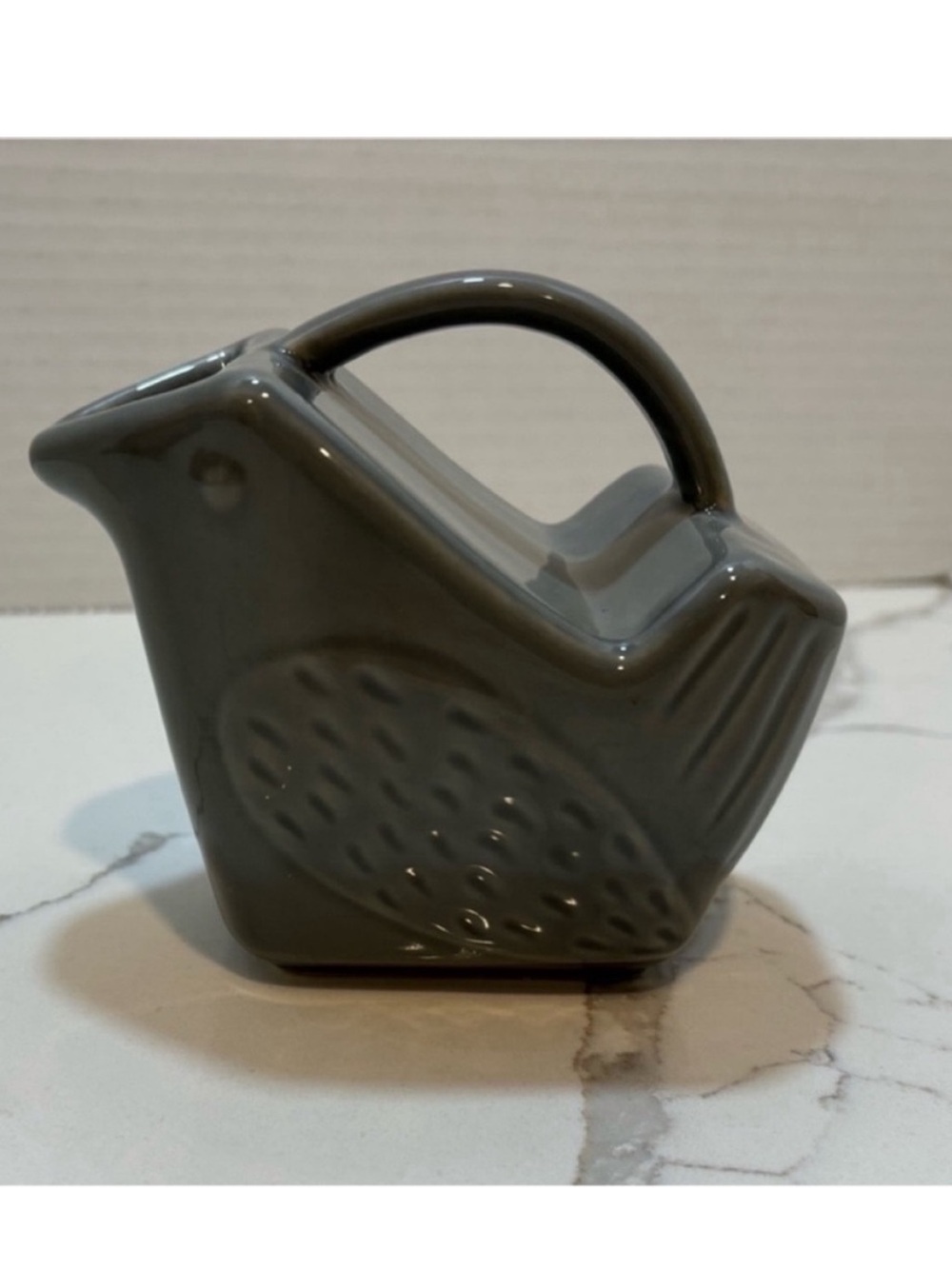 Ceramic Bird Cream Pitcher Grey Coffee Accessory Farmhouse Cottagecore Decor